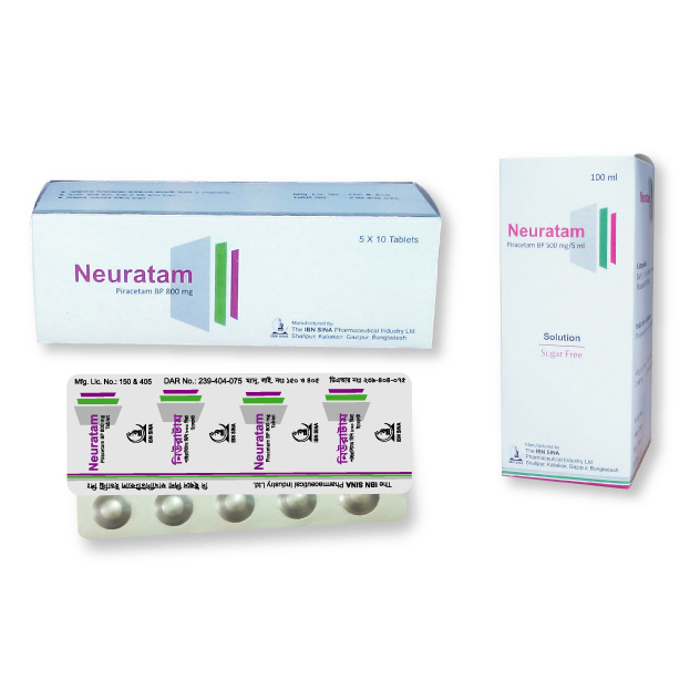 Pack Image: Neuratam 500 mg Syrup (100 ml bottle)