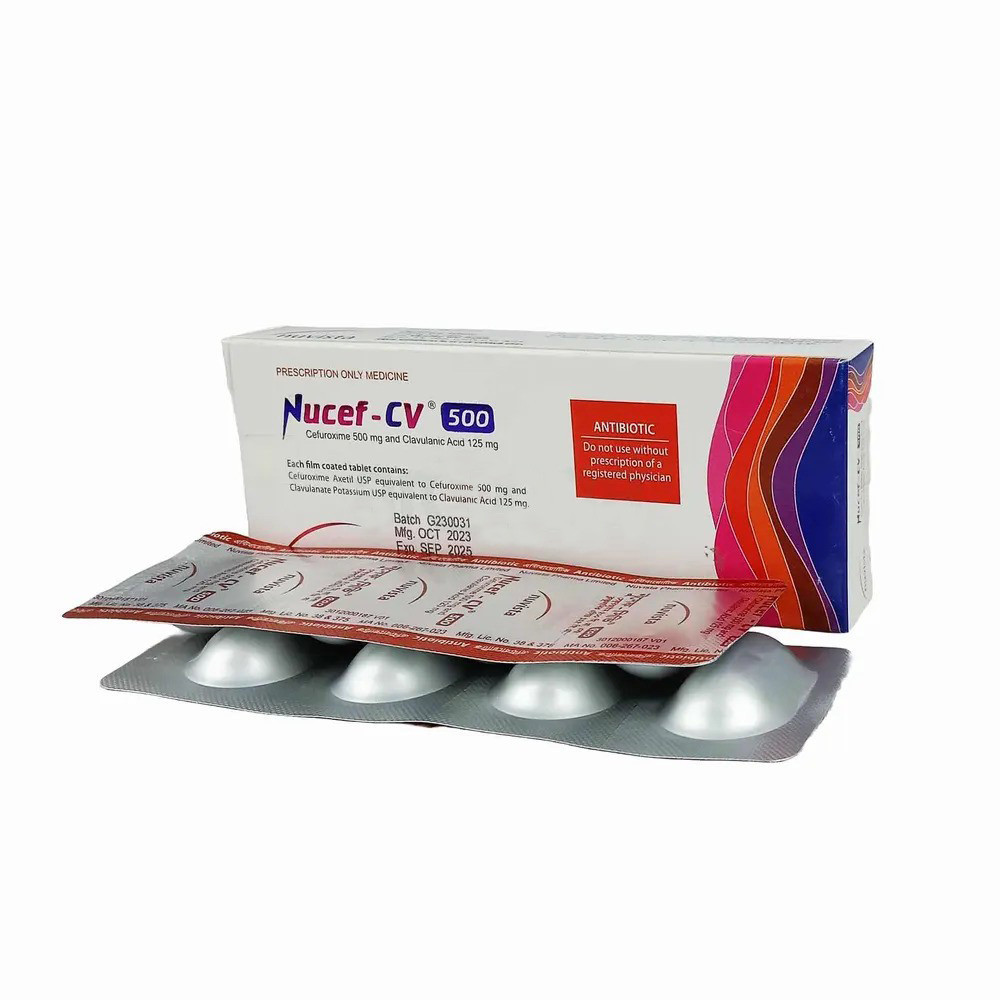 Pack Image: Nucef CV 500 mg Tablet (2 x 4)
