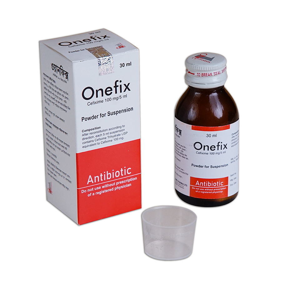 Pack Image: Onefix 100 mg Suspension (30 ml bottle)