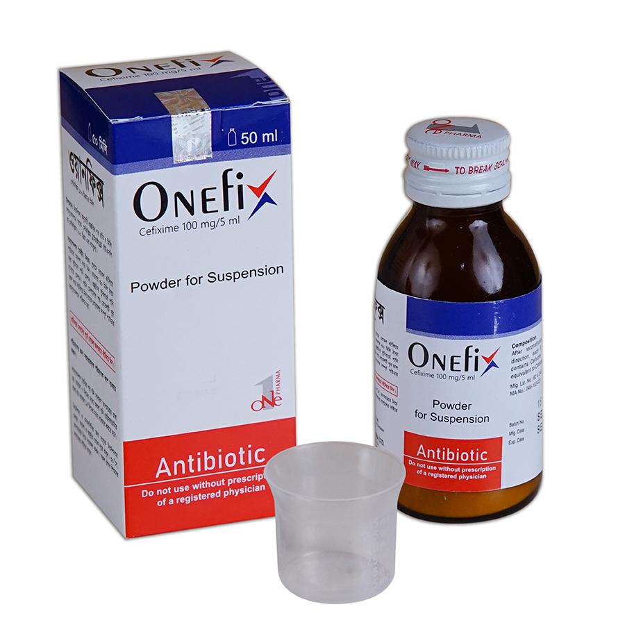 Pack Image: Onefix 100 mg Suspension (50 ml bottle)