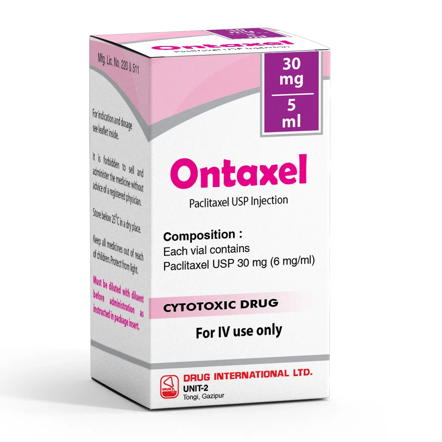 Pack Image: Ontaxel 6 mg Injection (30 mg vial)