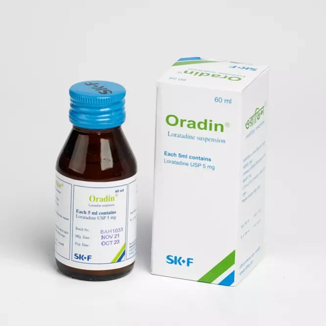 Pack Image: Oradin 5 mg Suspension (60 ml bottle)