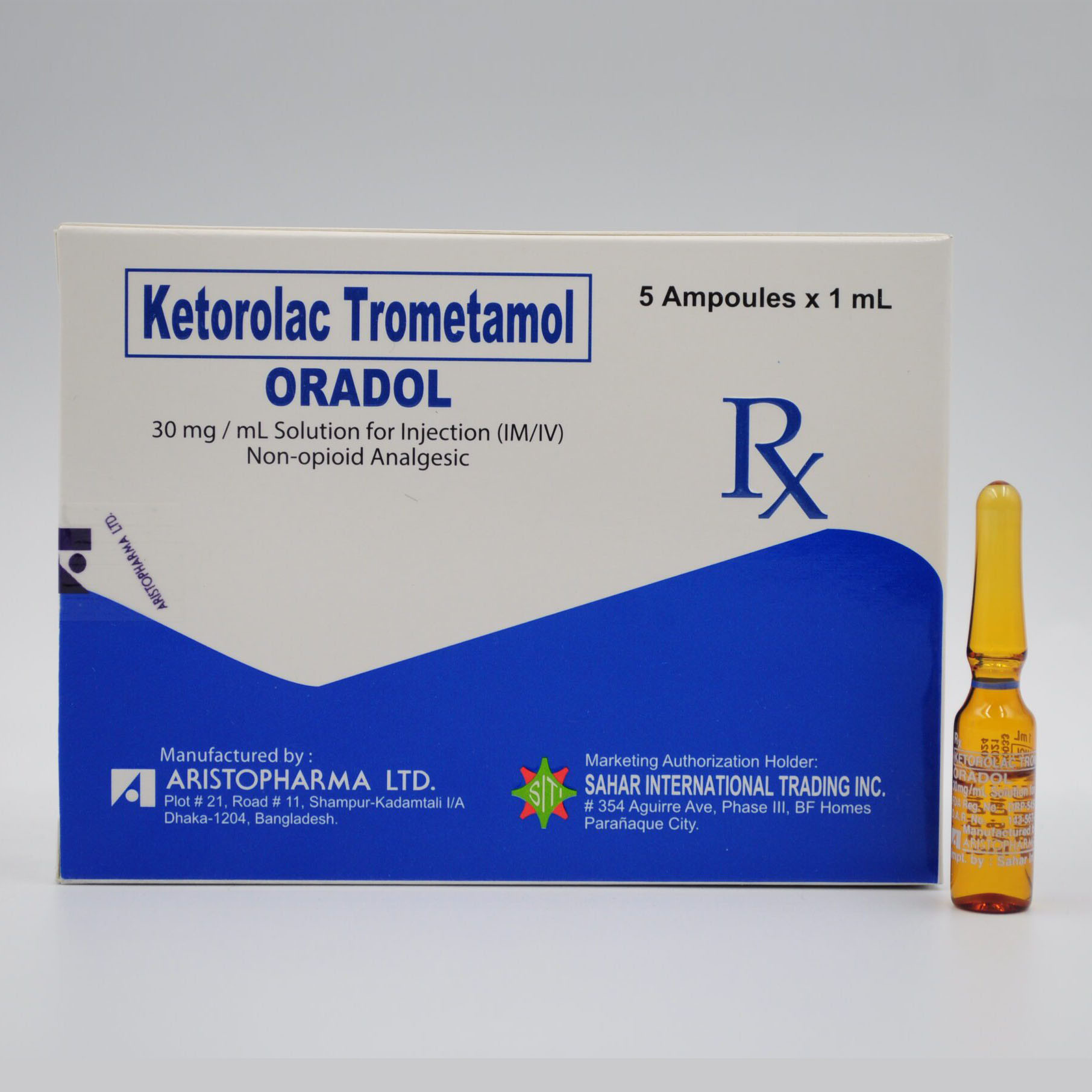 Pack Image: Oradol 30 mg Injection (1 ml ampoule)