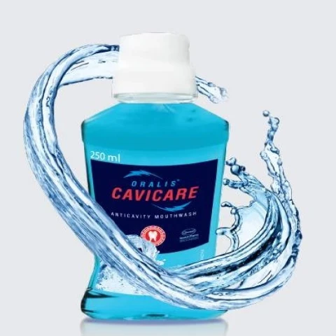 Pack Image: Oralis Cavicare Mouthwash (120 ml bottle)