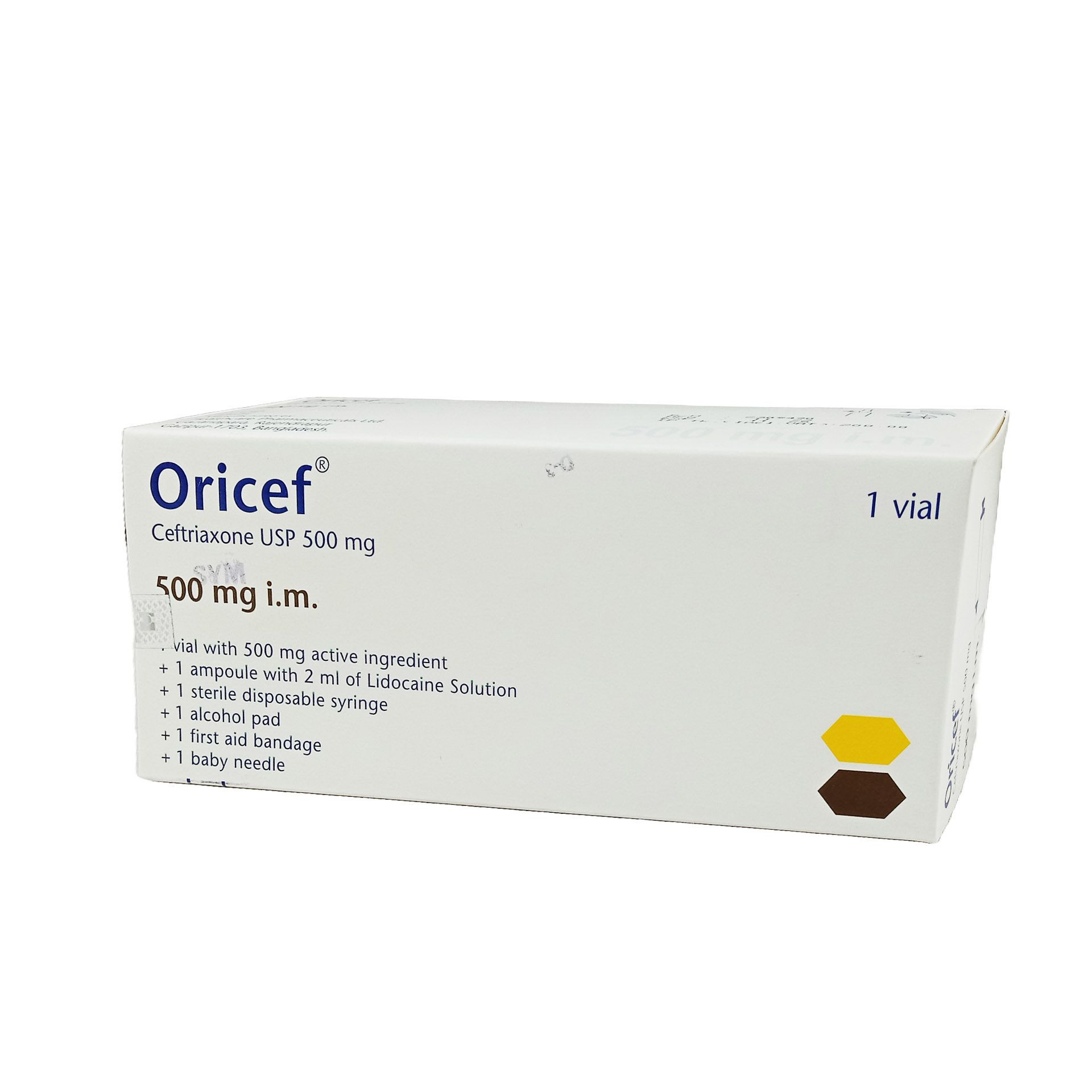 Pack Image: Oricef 500 mg Injection (500 mg vial)