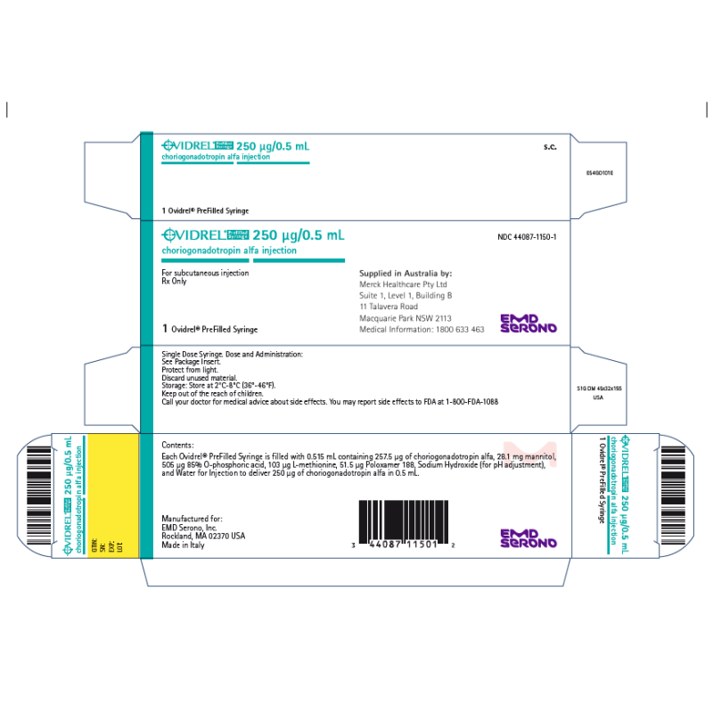 Pack Image: Ovidrel 250 mcg Injection (0.5 ml pre-filled syringe)