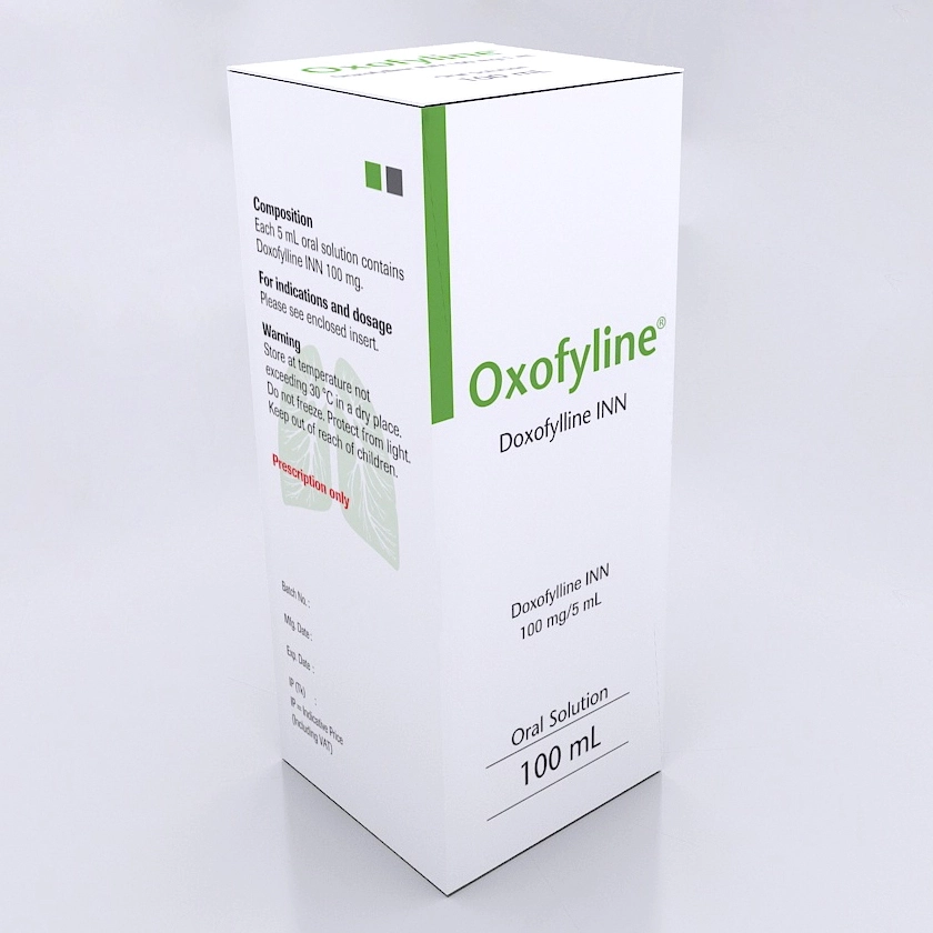 Pack Image: Oxofyline 100 mg Syrup (100 ml bottle)