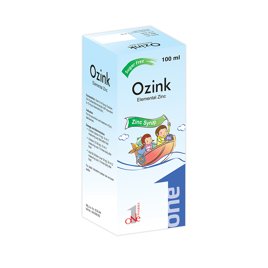 Pack Image: Ozink 10 mg Syrup (100 ml bottle)