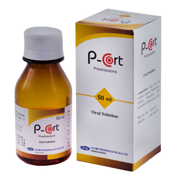 Pack Image: P-Cort 5 mg Oral Solution (50 ml bottle)