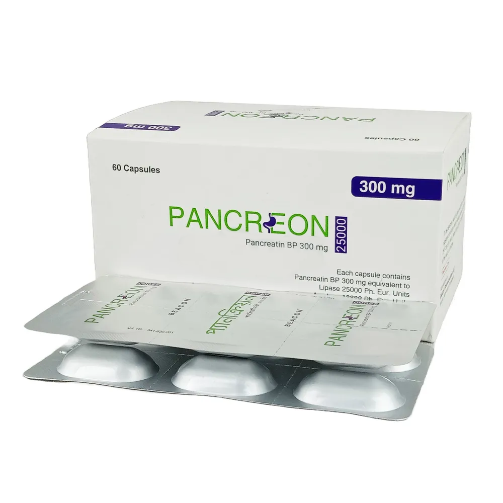 Pack Image: Pancreon 25000 300 mg Capsule (10 x 6)
