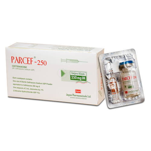 Pack Image: Parcef 250 mg Injection (250 mg vial)