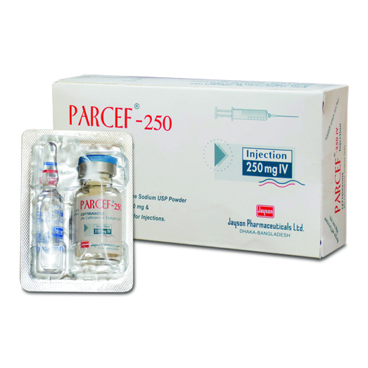 Pack Image: Parcef 250 mg Injection (250 mg vial)