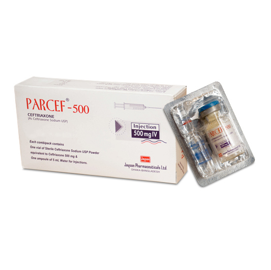 Pack Image: Parcef 500 mg Injection (500 mg vial)