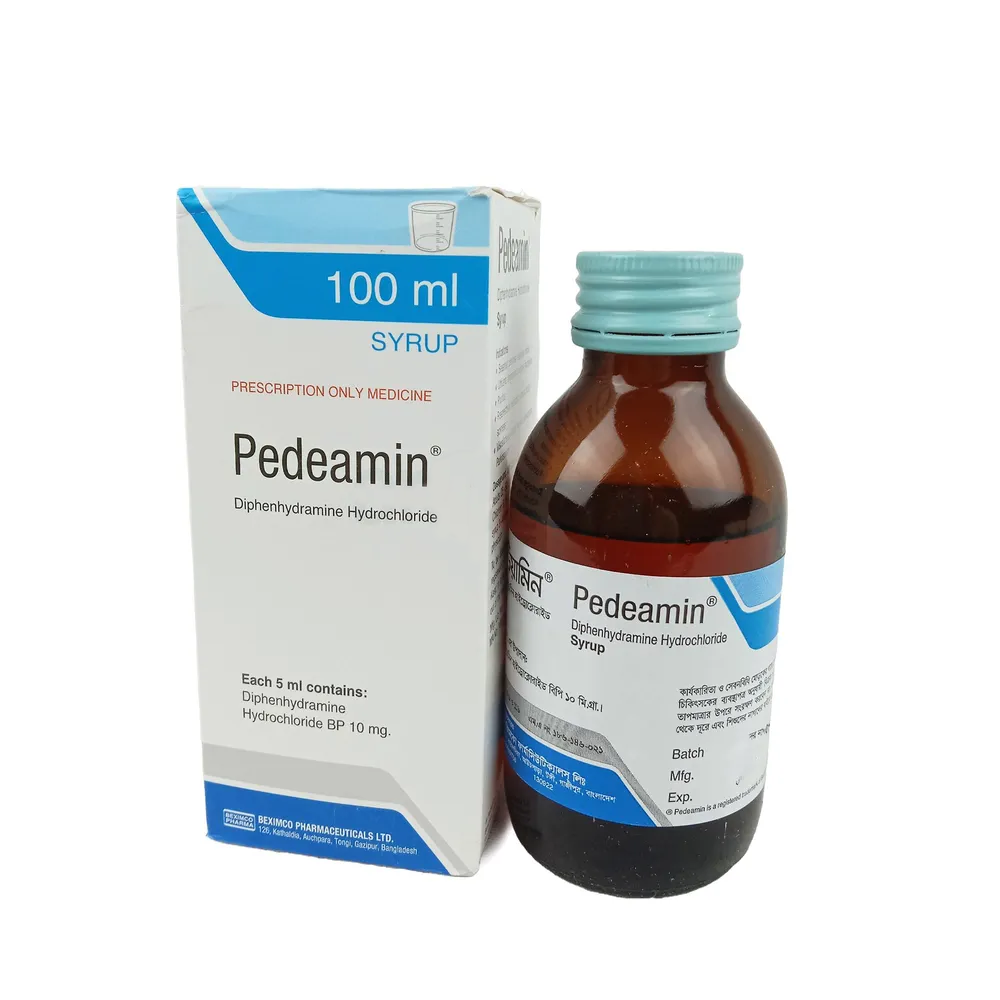 Pack Image: Pedeamin 10 mg Syrup (100 ml bottle)