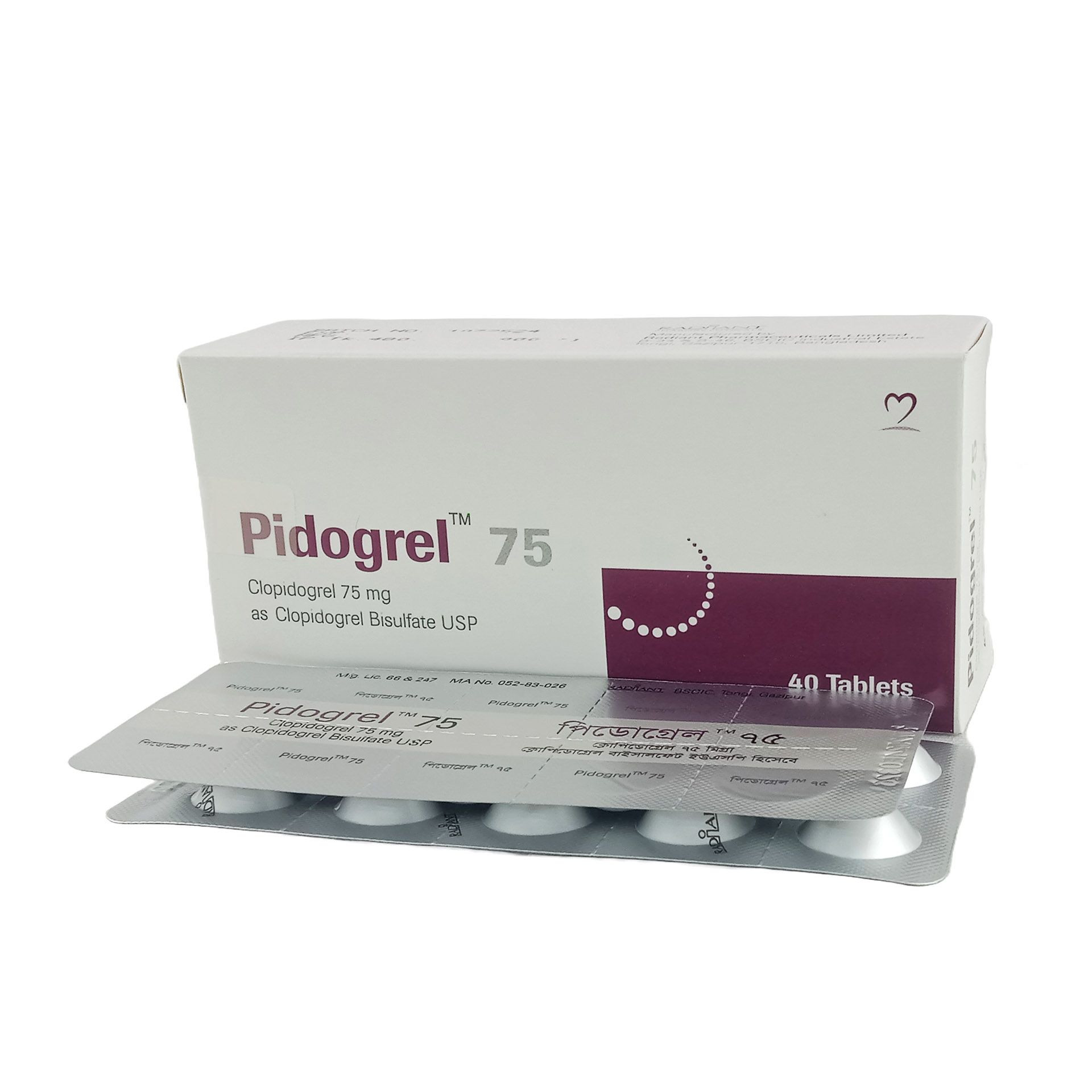 Pack Image: Pidogrel 75 mg Tablet (4 x 10)