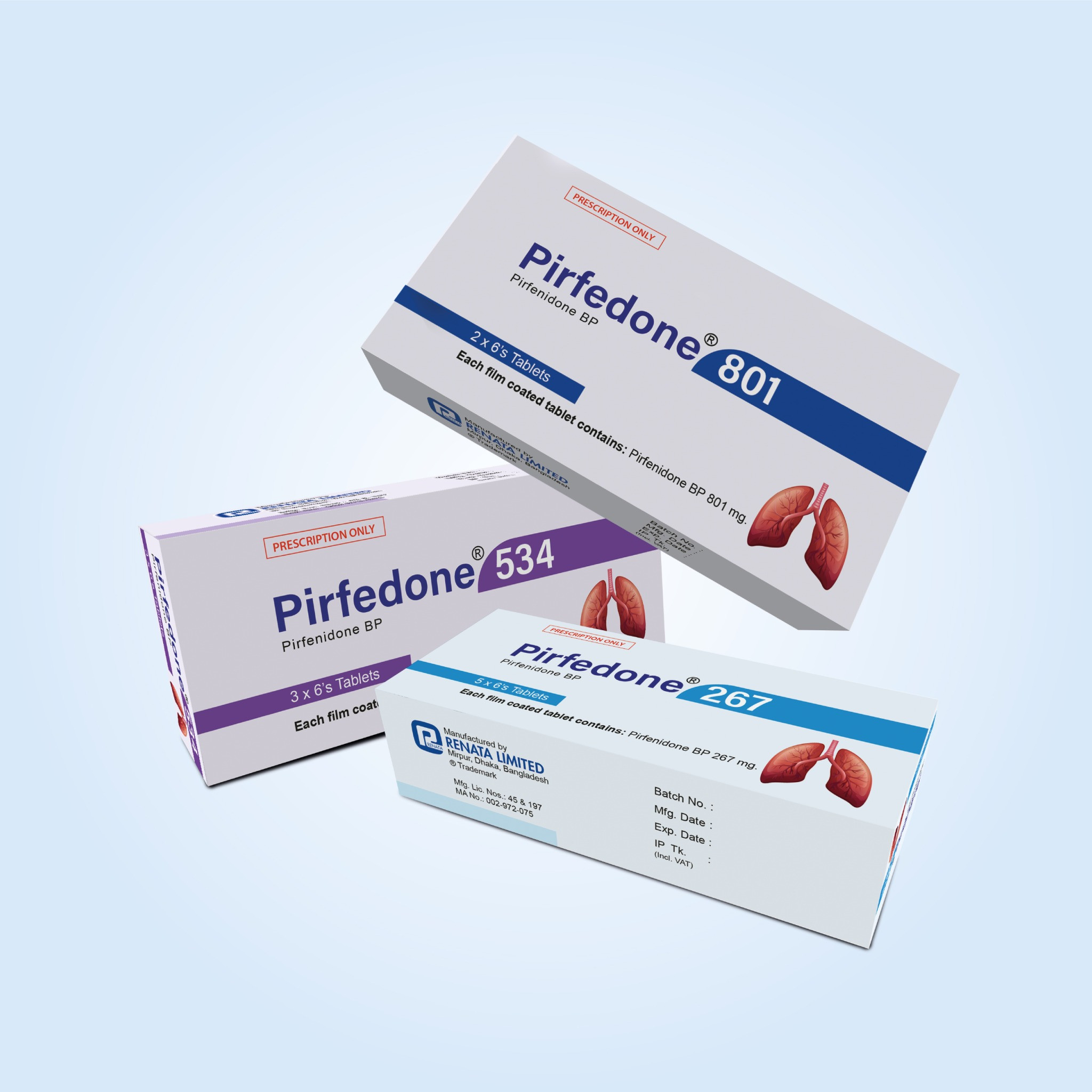 Pack Image: Pirfedone 534 mg Tablet (3 x 6)