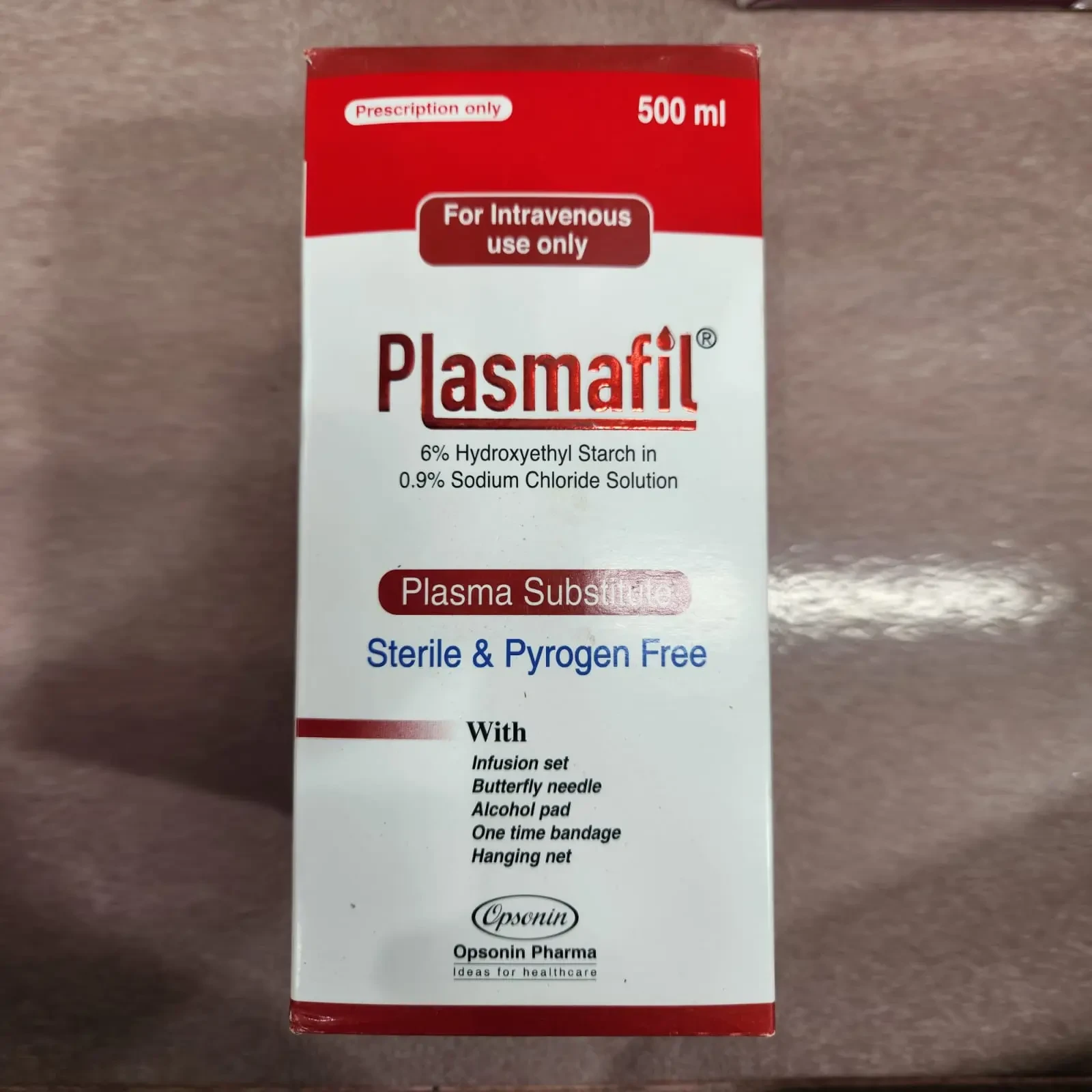 Pack Image: Plasmafil 6% 0.9% Injection (500 ml bottle)
