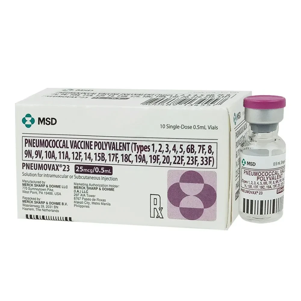Pack Image: Pneumovax 23 25 mcg Injection (0.5 ml vial)