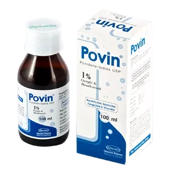 Pack Image: Povin 1% w Mouthwash (100 ml bottle)