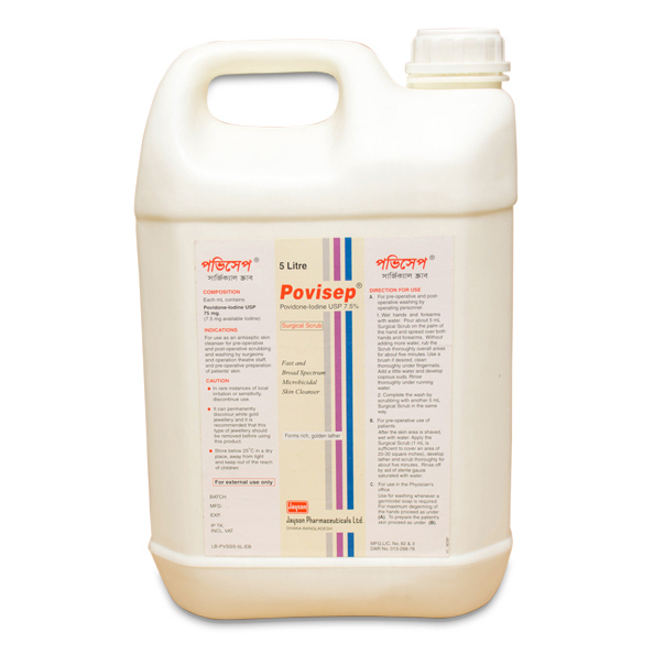 Pack Image: Povisep 7.5% w Surgical Scrub (5 Litter bottle)