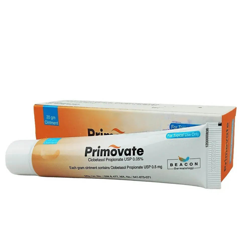 Pack Image: Primovate 0.05% Ointment (20 gm tube)