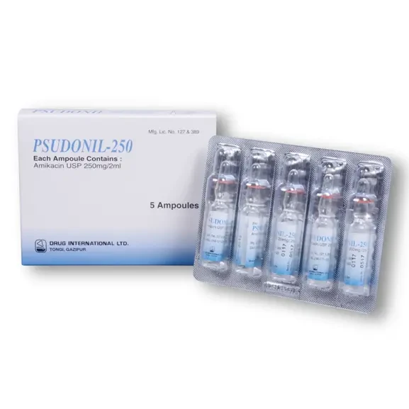Pack Image: Psudonil 250 mg Injection (2 ml ampoule)