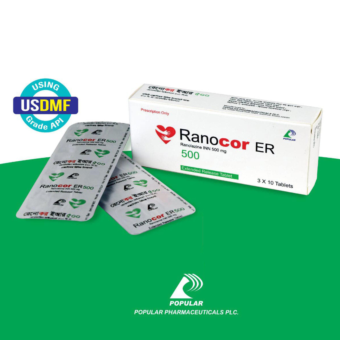 Pack Image: Ranocor ER 500 mg Tablet (3 x 10)