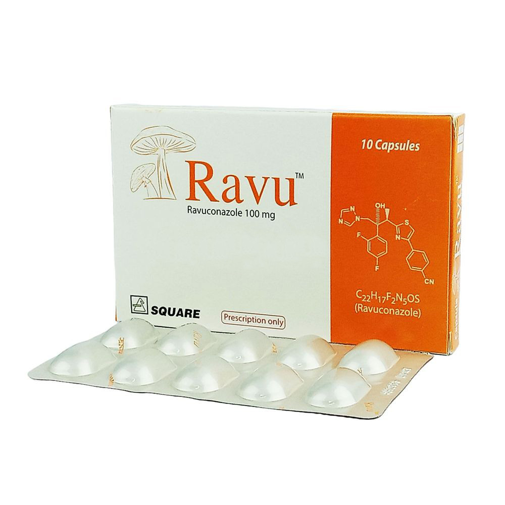 Pack Image: Ravu 100 mg Capsule (1 x 10)