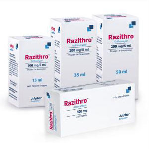 Pack Image: Razithro 200 mg Suspension (35 ml bottle)