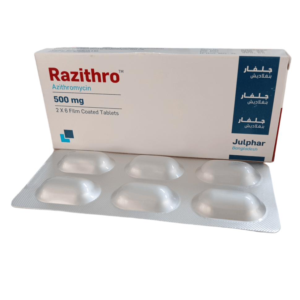 Pack Image: Razithro 500 mg Tablet (2 x 6)