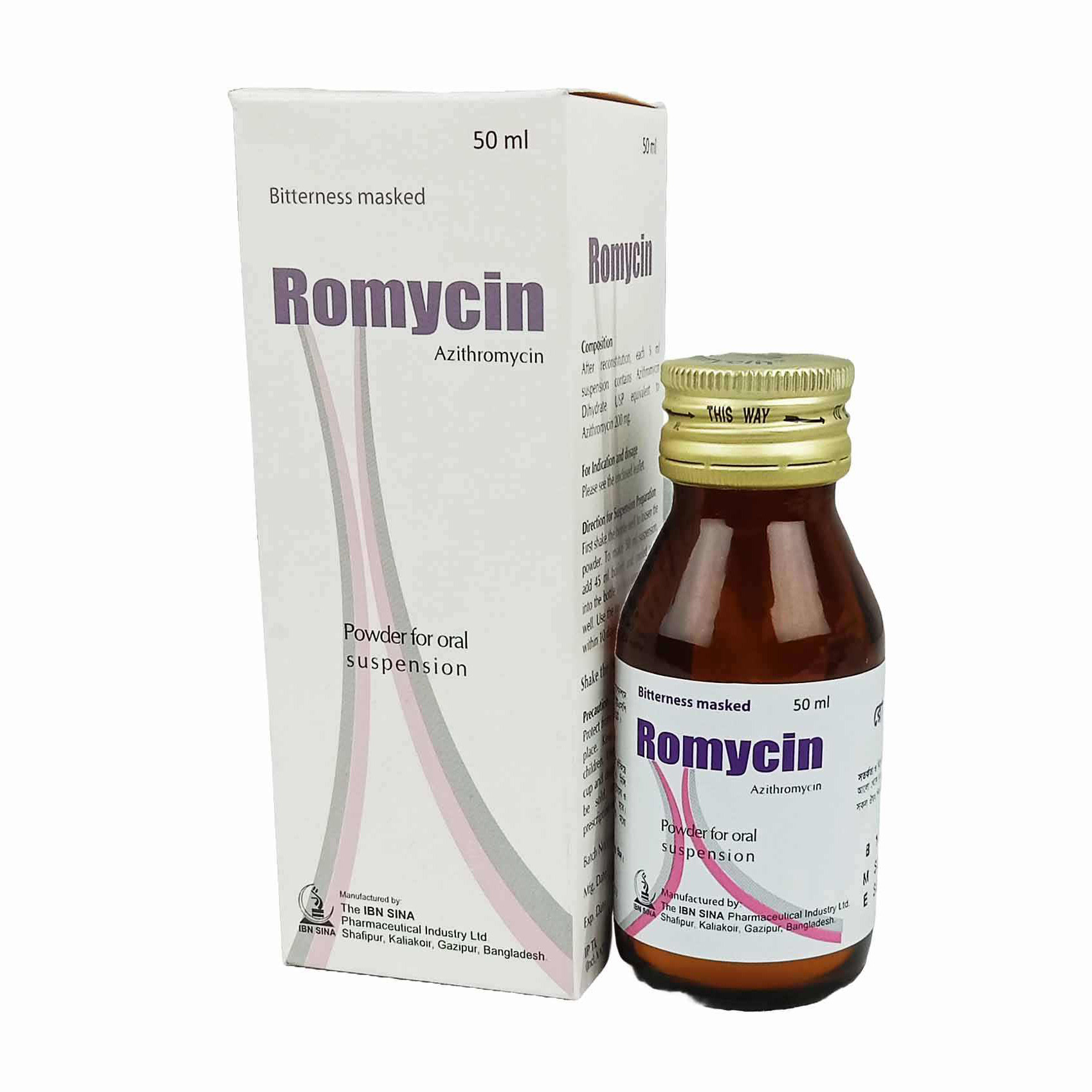Pack Image: Romycin 200 mg Suspension (20 ml bottle)
