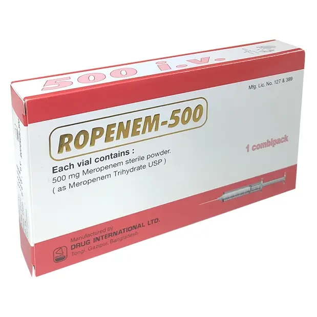 Pack Image: Ropenem 500 mg Injection (500 mg vial)