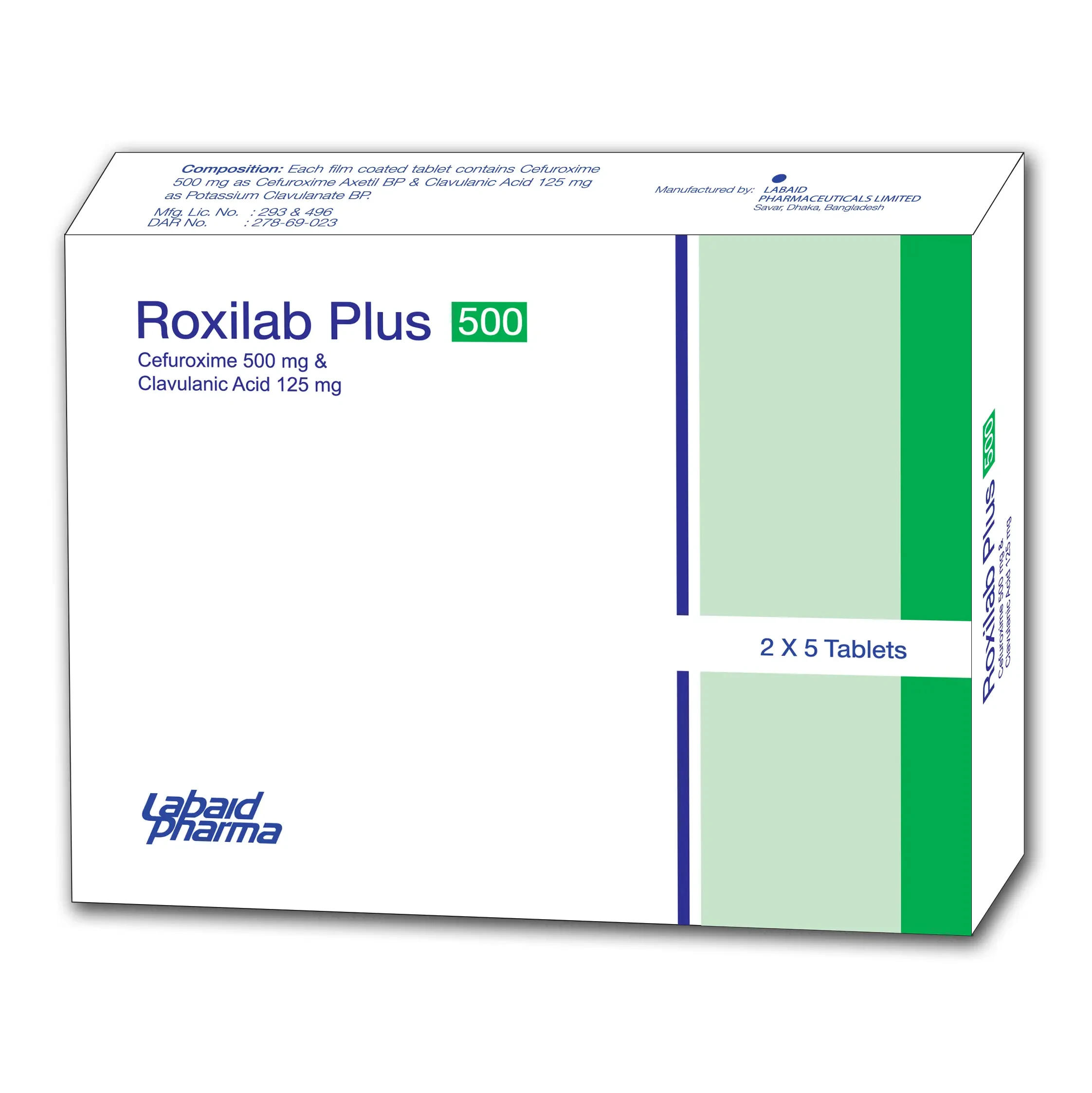 Pack Image: Roxilab Plus 500 mg Tablet (2 x 7)