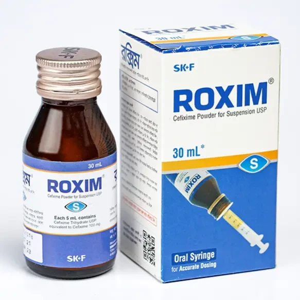 Pack Image: Roxim 100 mg Suspension (30 ml bottle)