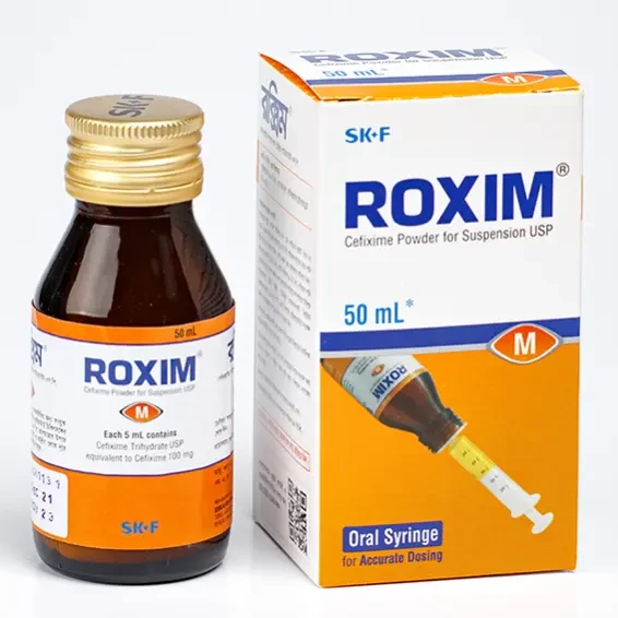 Pack Image: Roxim 100 mg Suspension (50 ml bottle)