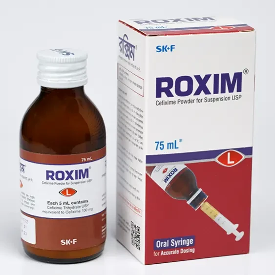 Pack Image: Roxim 100 mg Suspension (75 ml bottle)