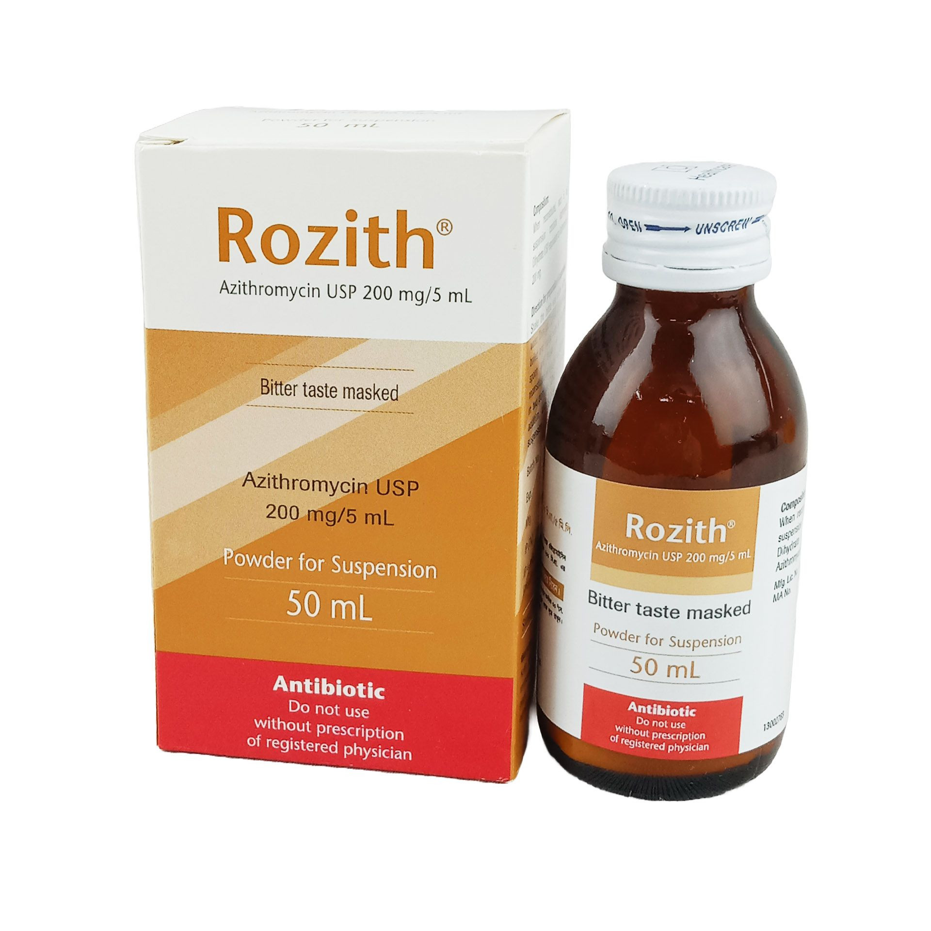 Pack Image: Rozith 200 mg Suspension (15 ml bottle)