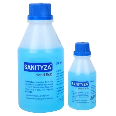 Pack Image: Sanityza 0.5% 70% Hand Rub (50 ml bottle)