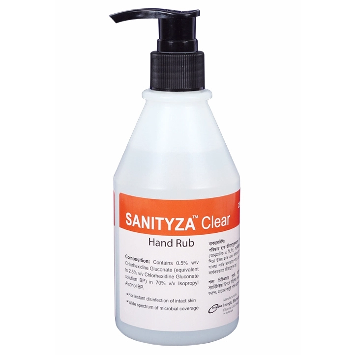Pack Image: Sanityza Clear 0.5% 70% Hand Rub (250 ml bottle (with dispenser))
