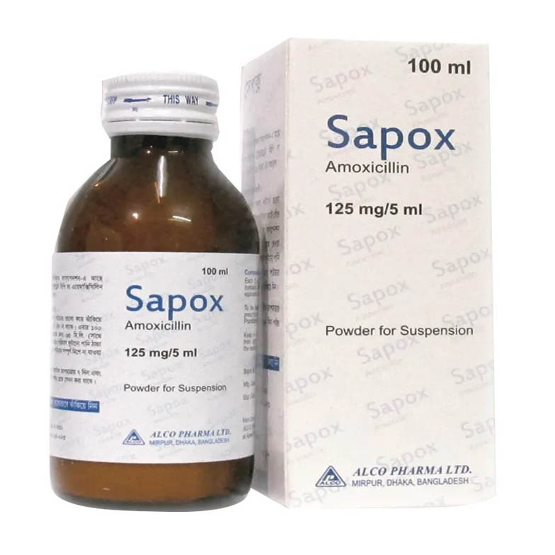Pack Image: Sapox 125 mg Suspension (100 ml bottle)