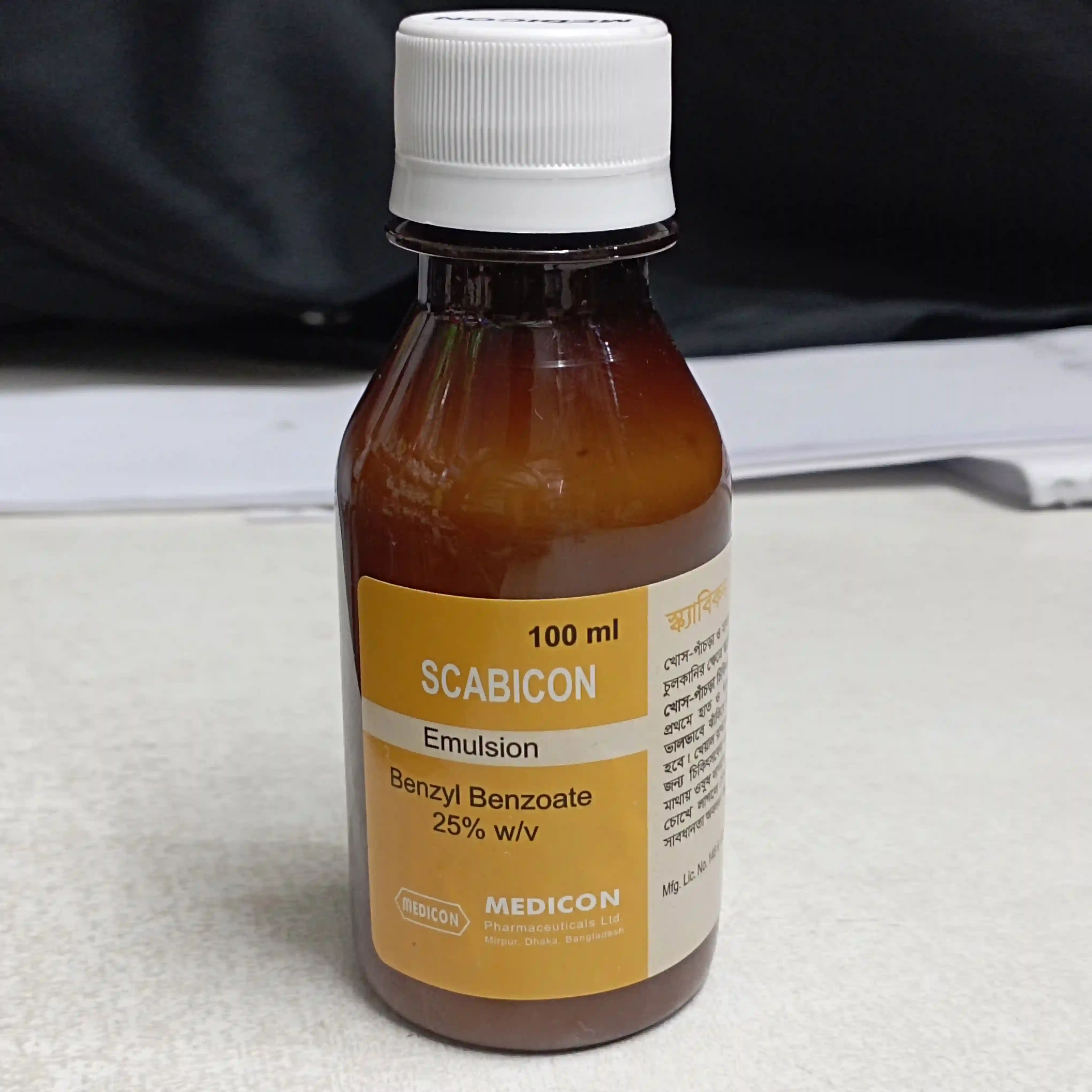 Pack Image: Scabicon 25% w Emulsion (100 ml bottle)