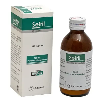 Pack Image: Sefril 125 mg Suspension (100 ml bottle)