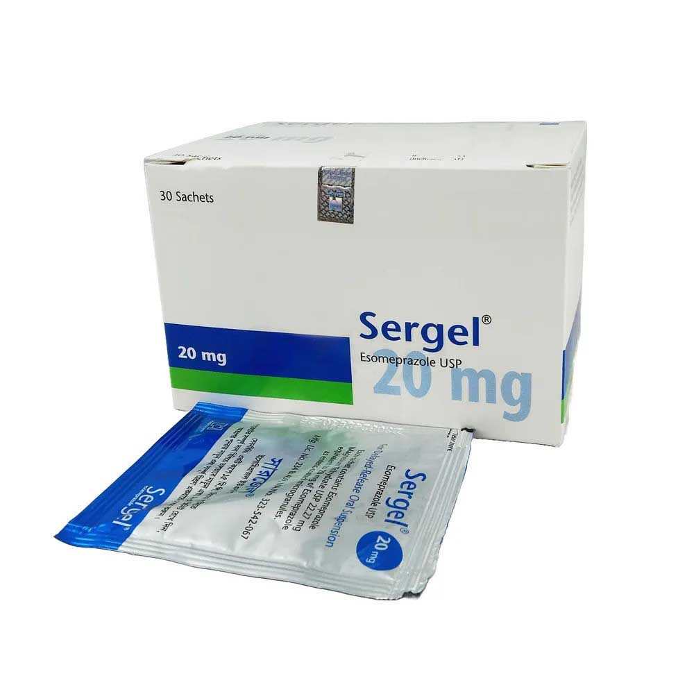 Pack Image: Sergel 20 mg Powder (20 mg sachet)