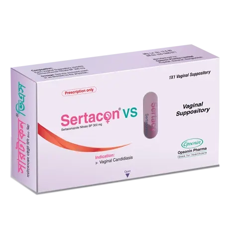 Pack Image: Sertacon VS 300 mg Vaginal Suppository (1's pack)