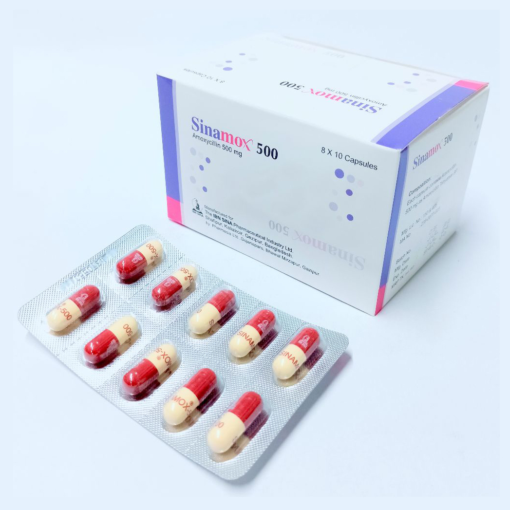 Pack Image: Sinamox 500 mg Capsule (8 x 10)