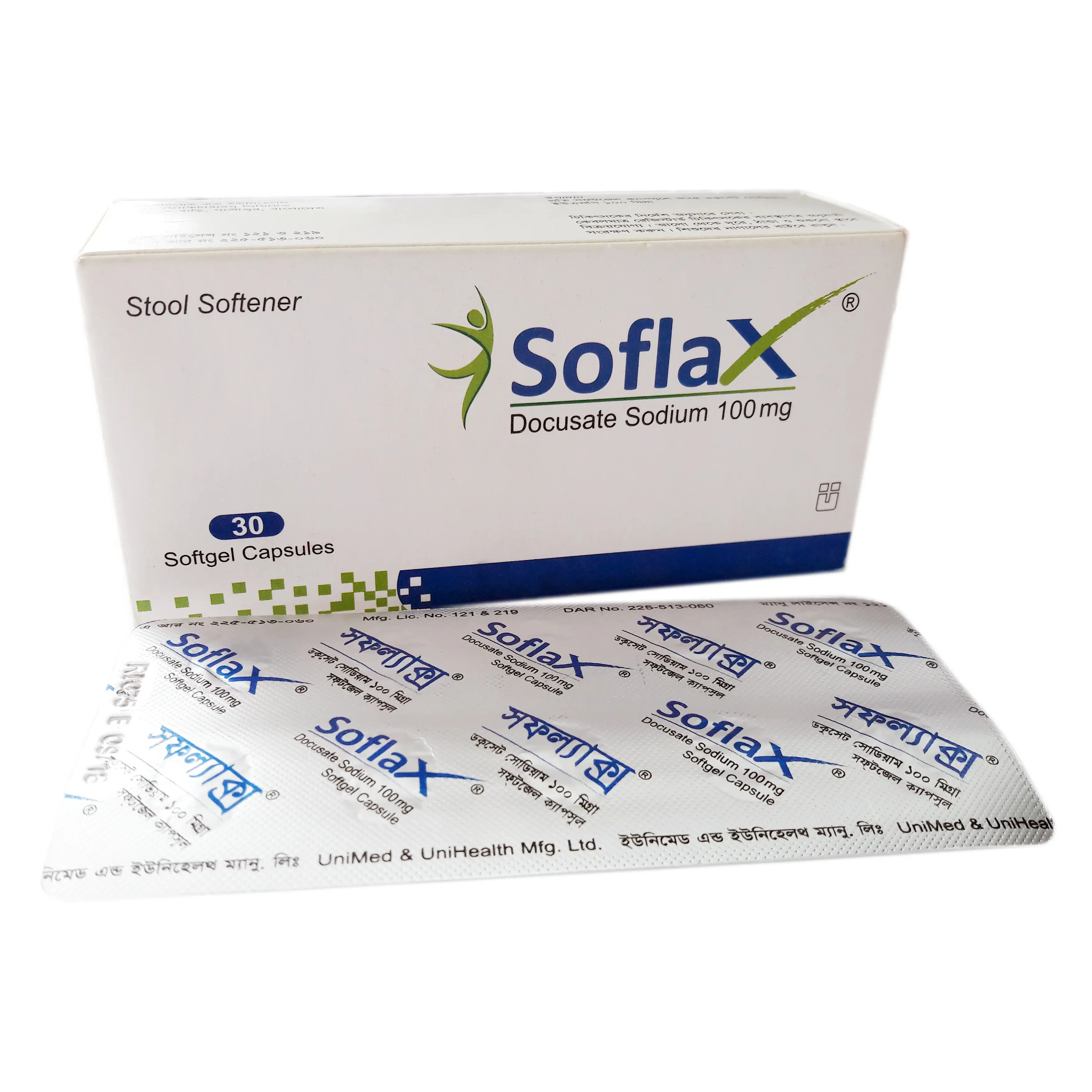 Pack Image: Soflax 100 mg Capsule (3 x 10)