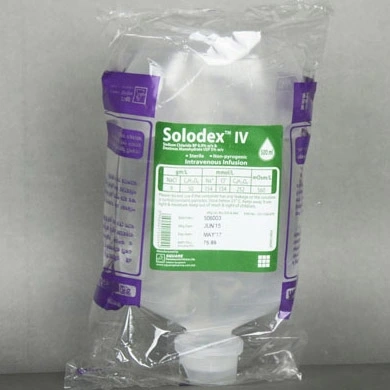 Pack Image: Solodex 0.9% 5% Injection (500 ml bag)
