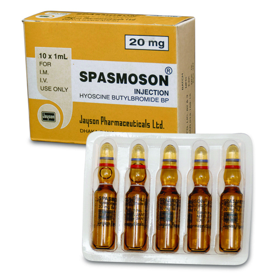 Pack Image: Spasmoson 20 mg Injection (1 ml ampoule)
