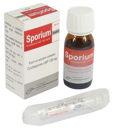 Pack Image: Sporium 100 mg Syrup (50 ml bottle)