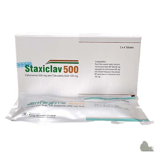 Pack Image: Staxiclav 500 mg Tablet (3 x 4)
